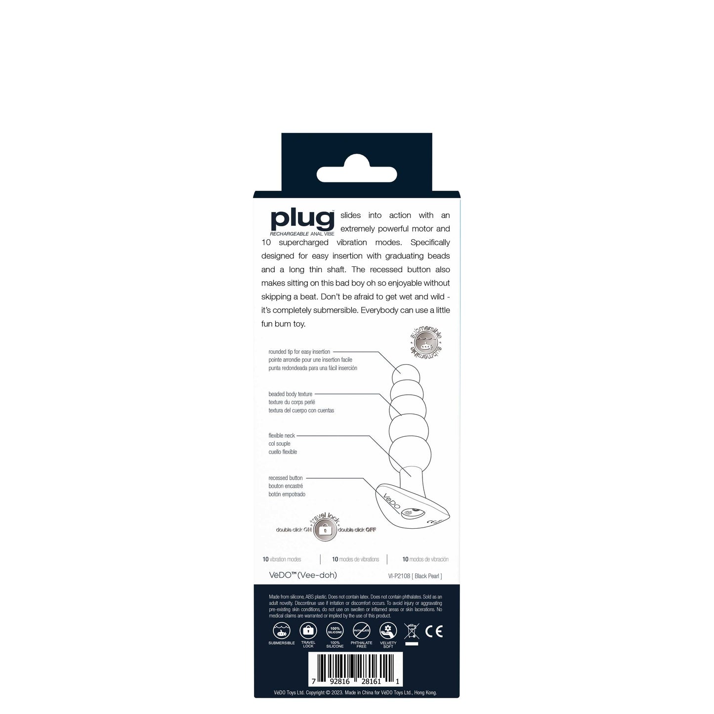 PLUG Rechargeable Vibrating Plug, Black Pearl
