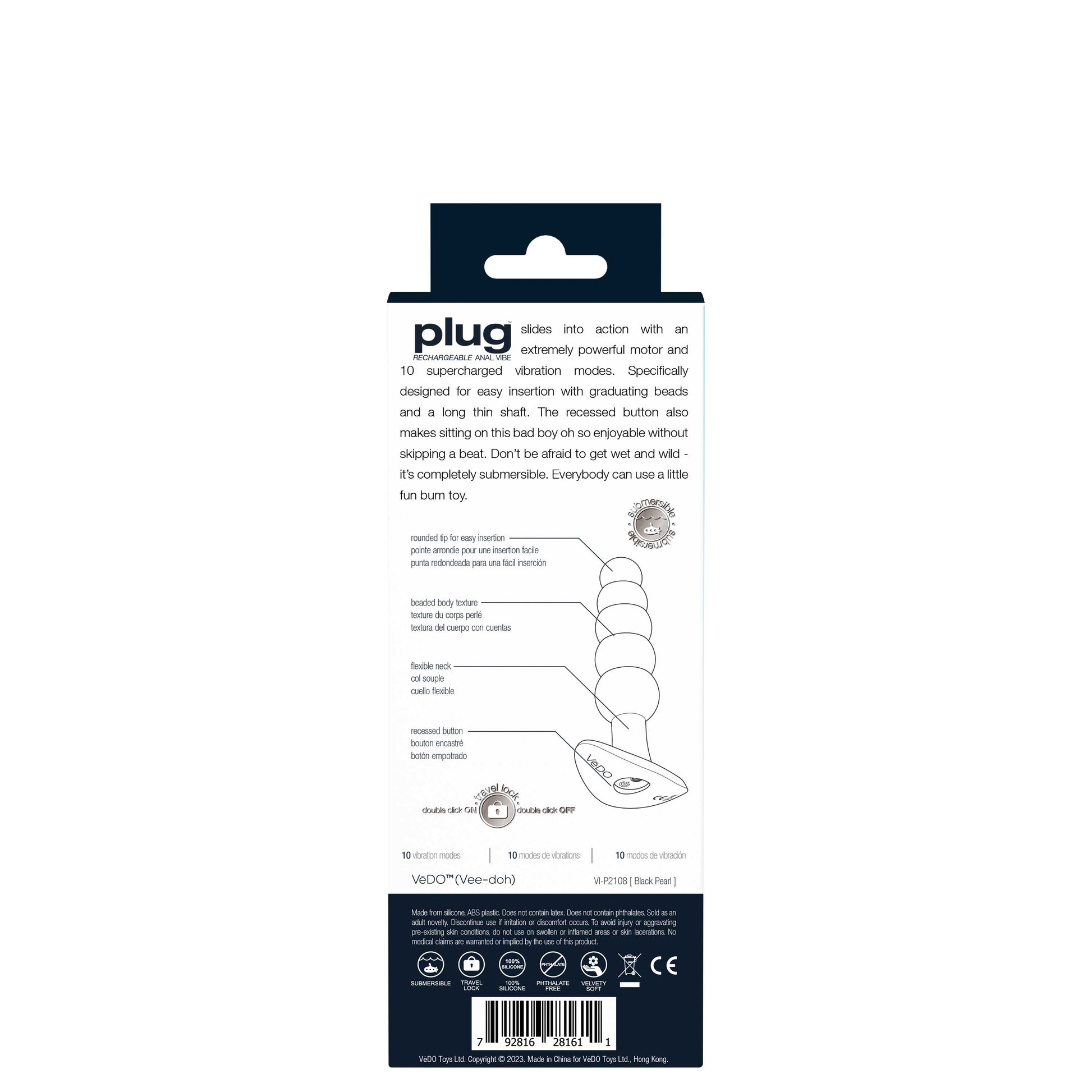 PLUG Rechargeable Vibrating Plug, Black Pearl