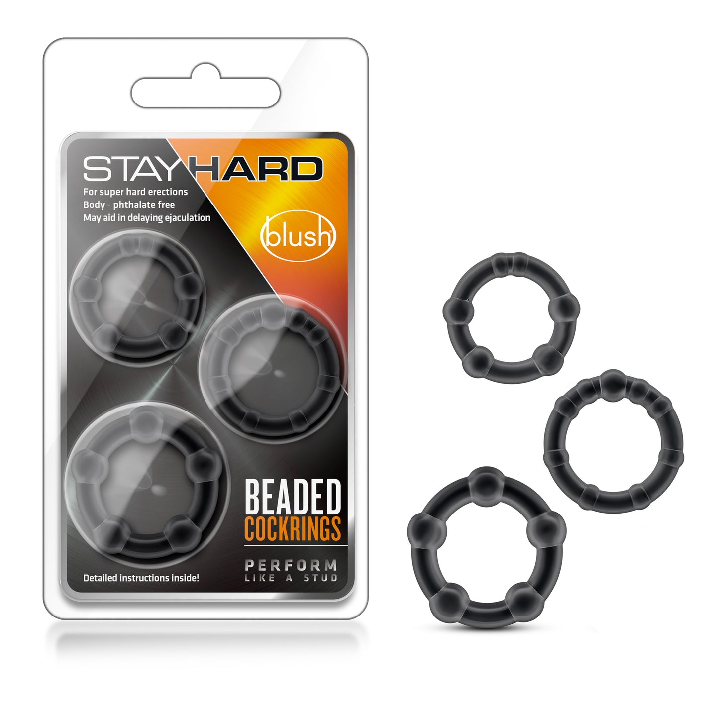Stay Hard Beaded Rings, 3-Pack, Black